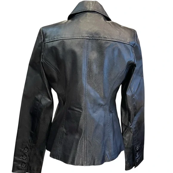 VTG  Guess Womens Sz M Black Leather 3 Button Front Blazer/Jacket Y2K Timeless - Picture 4 of 12